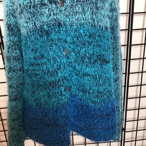 Sigrid Olsen Sport Cardigan Sweater Eyelash Blues & Greens Sz L Raglan Sleeves - Picture 3 of 12